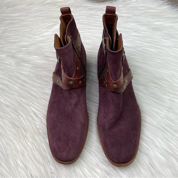New Kork-Ease Kenai Harness Italian Suede Booties in Burgundy Wine - Picture 6 of 14